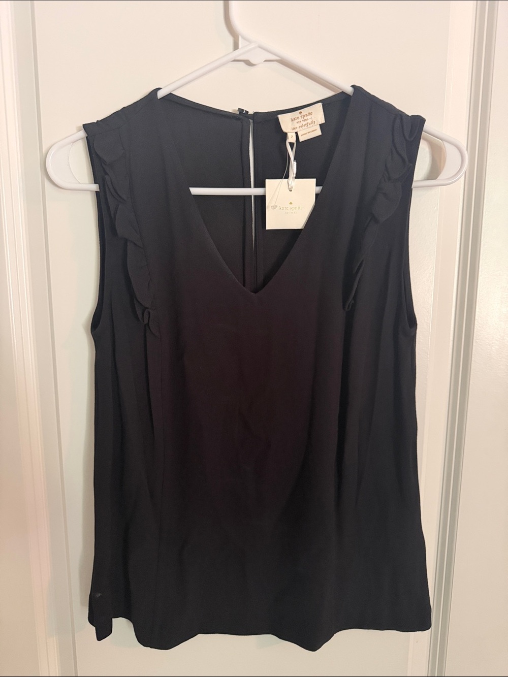 NWT Kate Spade New York Black Ruffle Trim Sleeveless Blouse Size 2